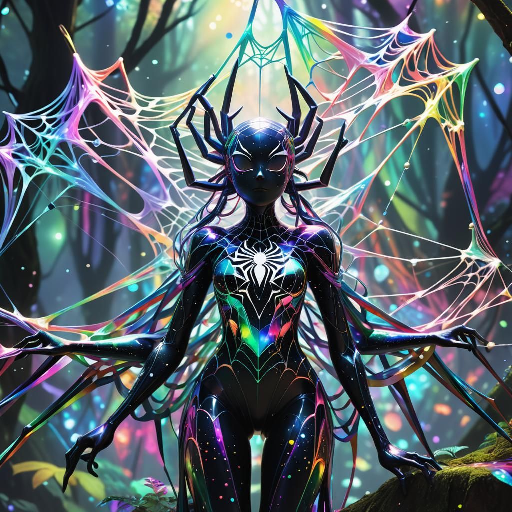 Interstellar Spider Queen in Rainbow Web Forest: 3D Anime Ar...