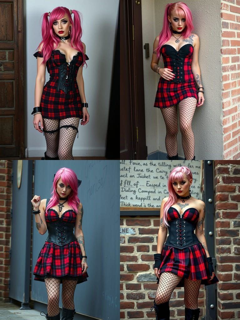 Pink-Haired Punk in Tartan Corset Dress