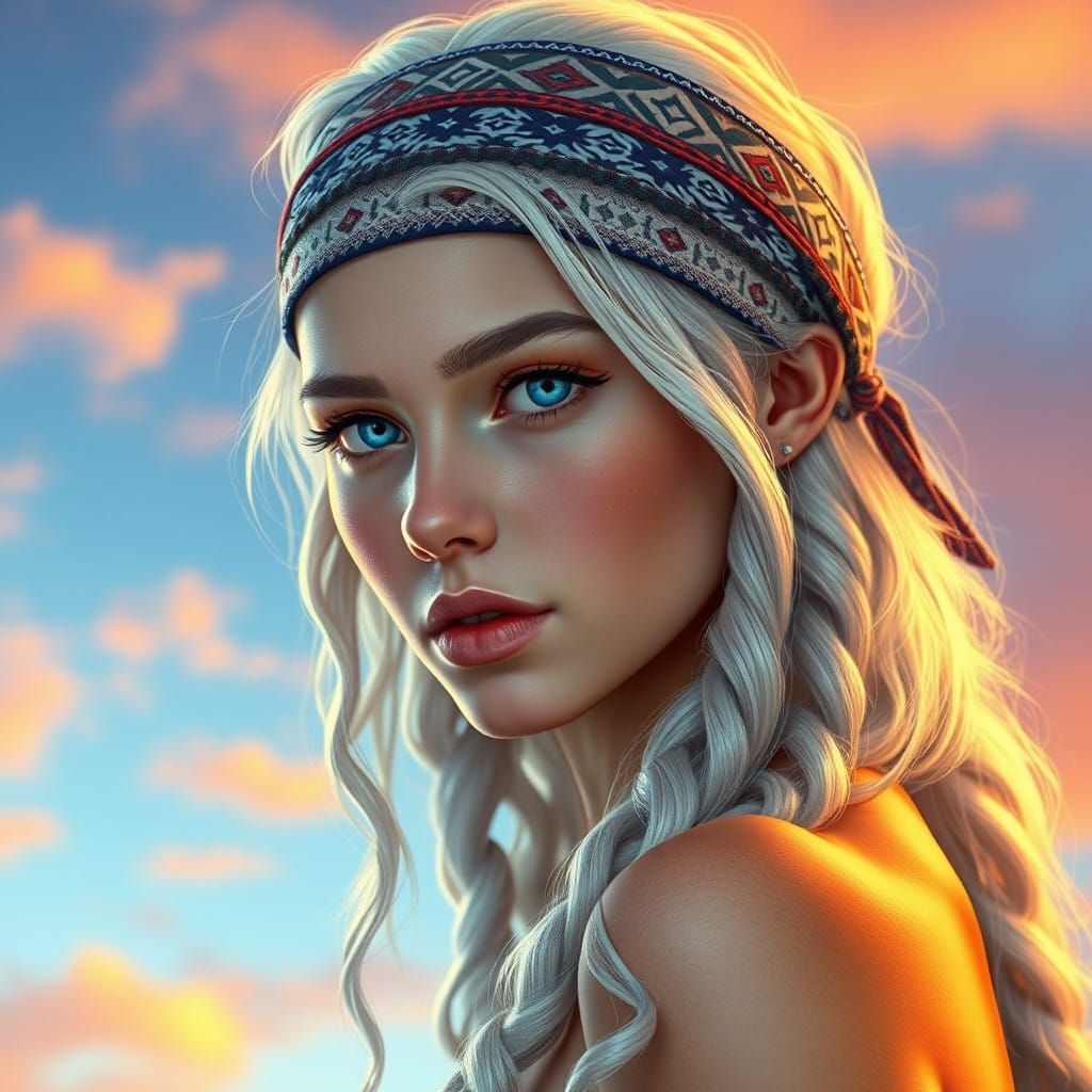 Vibrant Scandinavian Maiden with Nordic Patterns