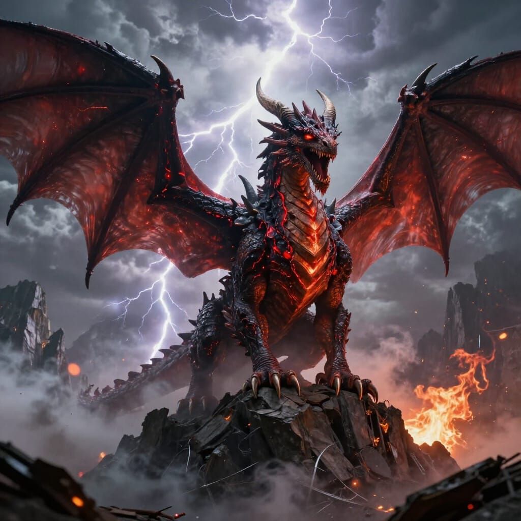 Epic Fantasy Dragon in Storm, Realistic 8K Film Still