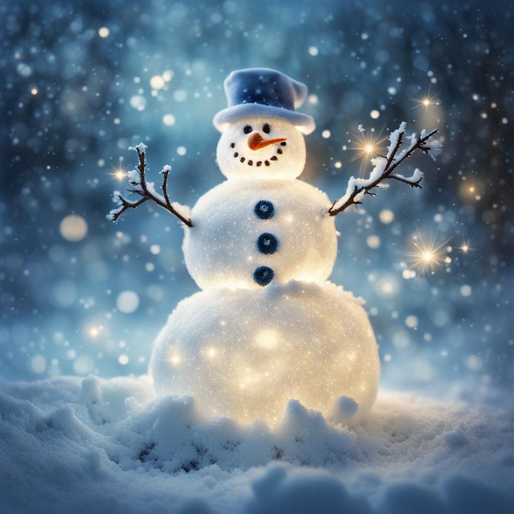 Magical Snowman Double Exposure Winter Wonderland Art