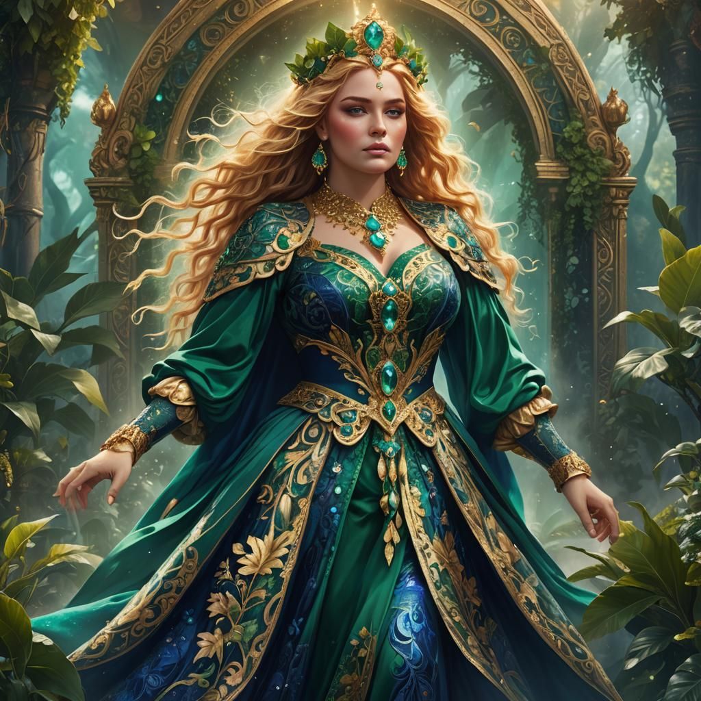 Regal Woman in Gemstone Garments: Fashion Illustration