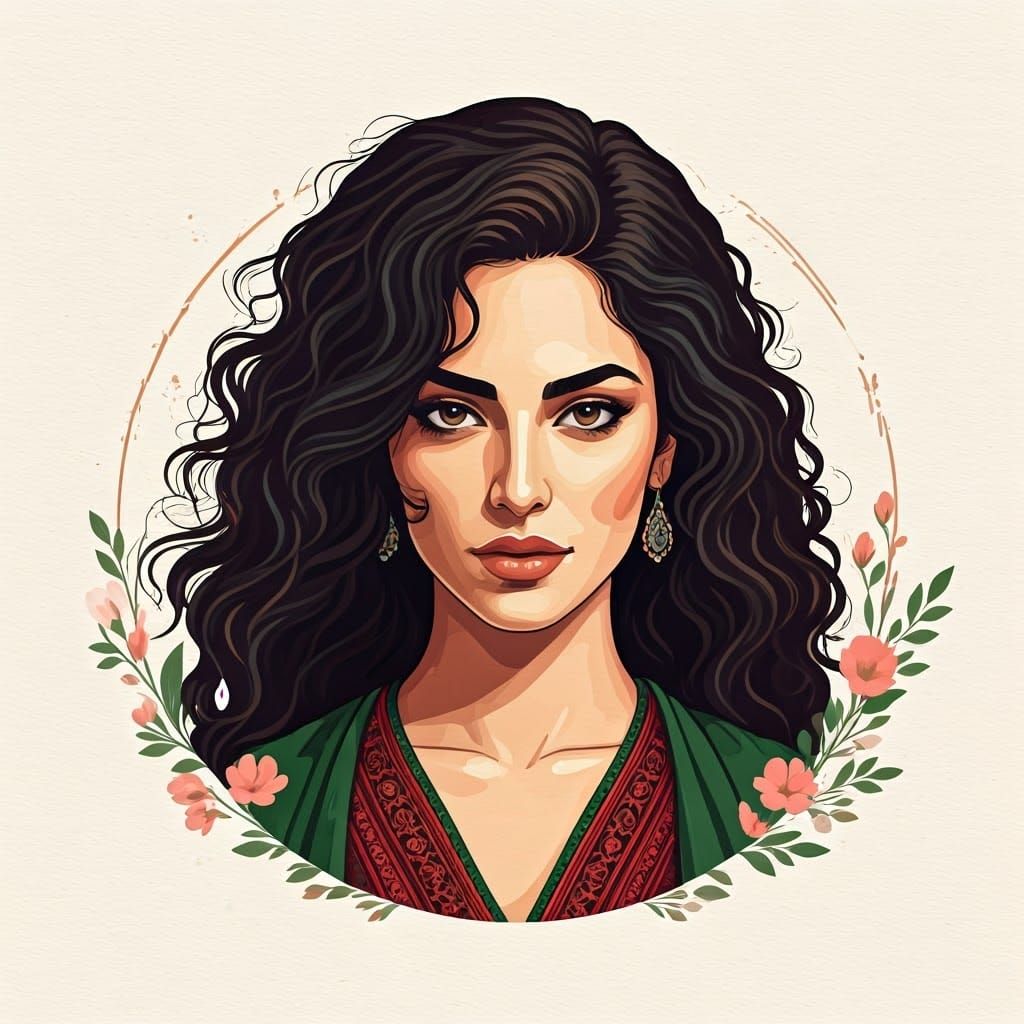 Minimalist Portrait of Woman in Traditional Palestinian Dres...