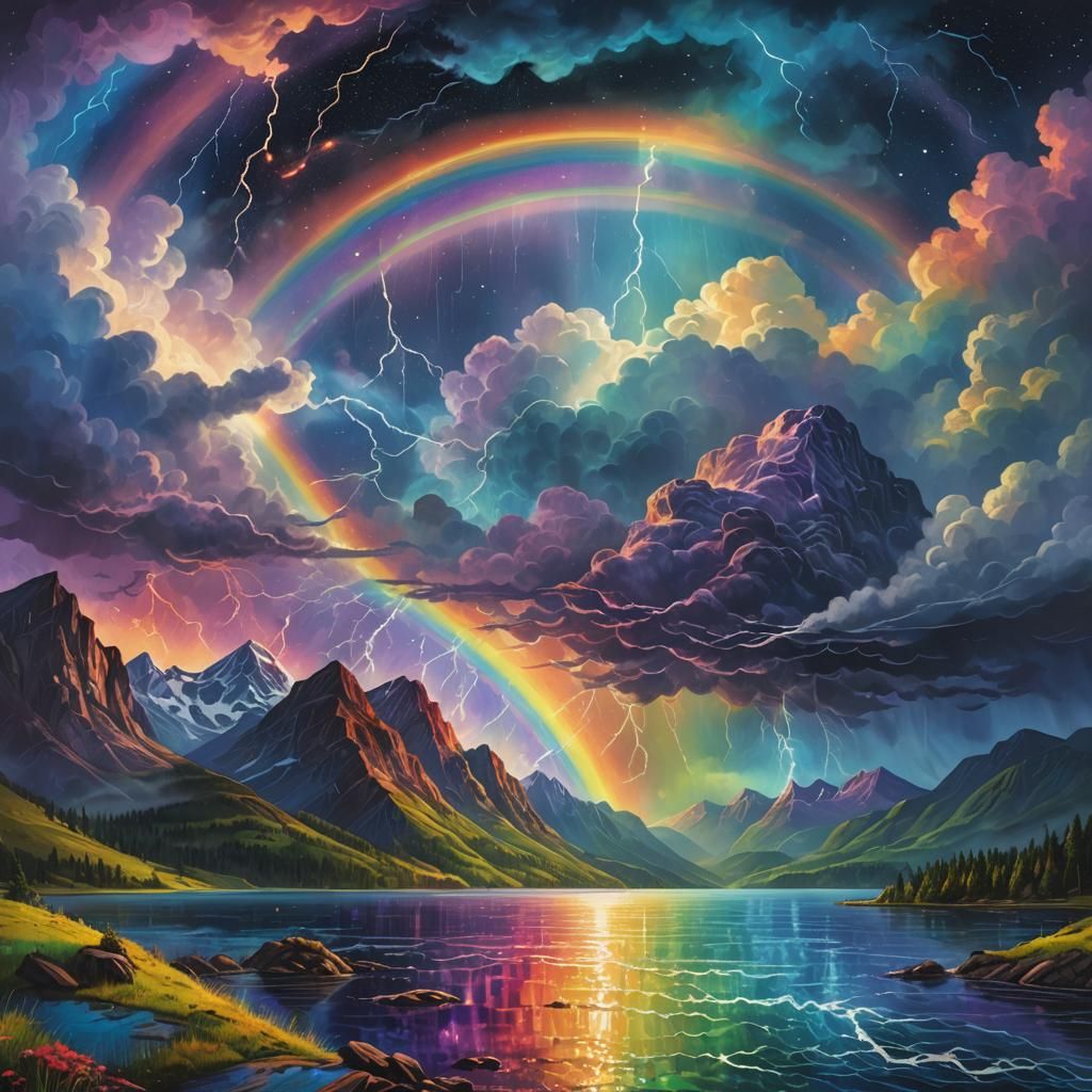 Astral Lightning Storm Over Mountain Lake