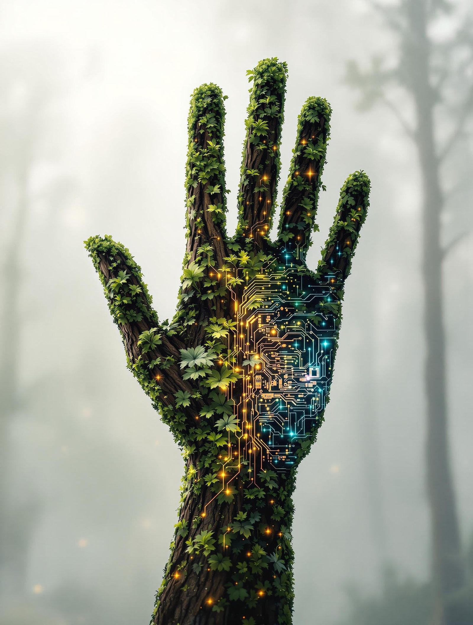 Surreal Double Exposure of Nature and Technology