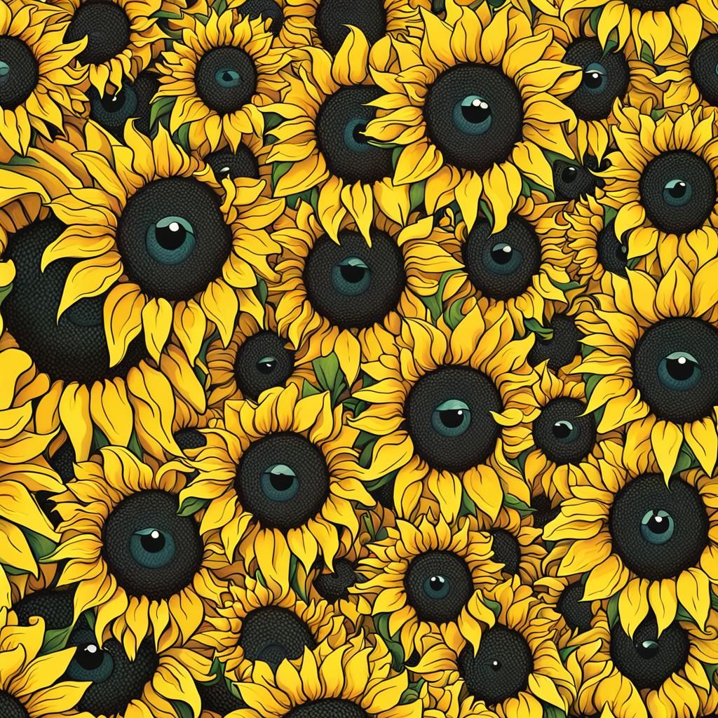 Whimsical Sunflower Field with Playful Eyes