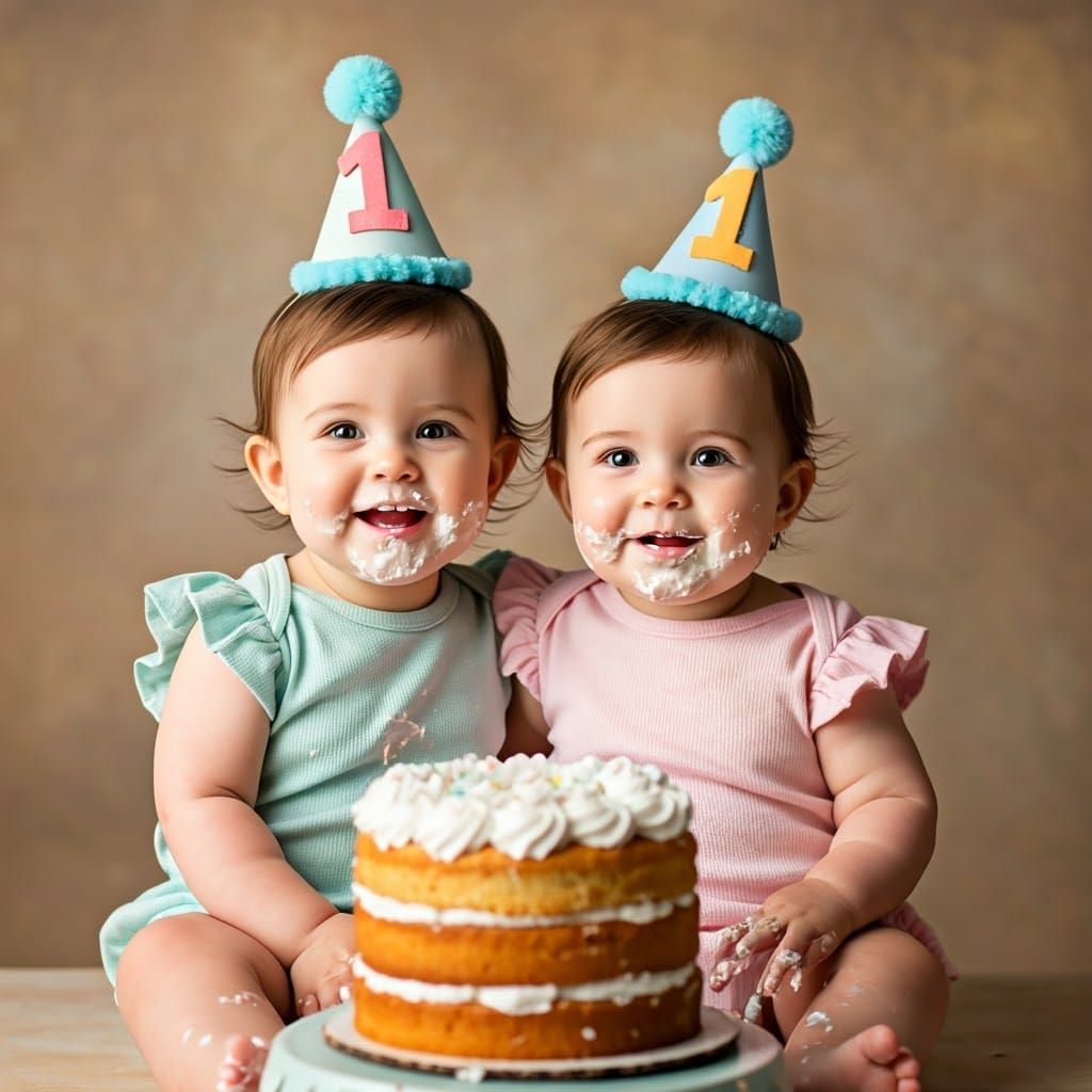 Joyful Twin Baby Girls Celebrate First Birthday with Smashca...