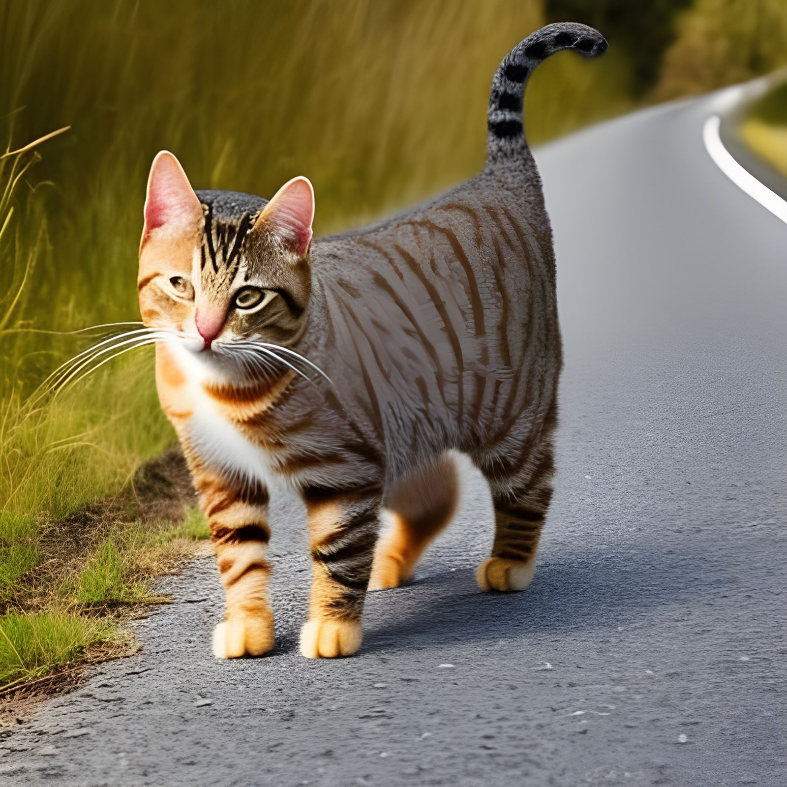 Photorealistic Cat Portrait in Countryside Setting