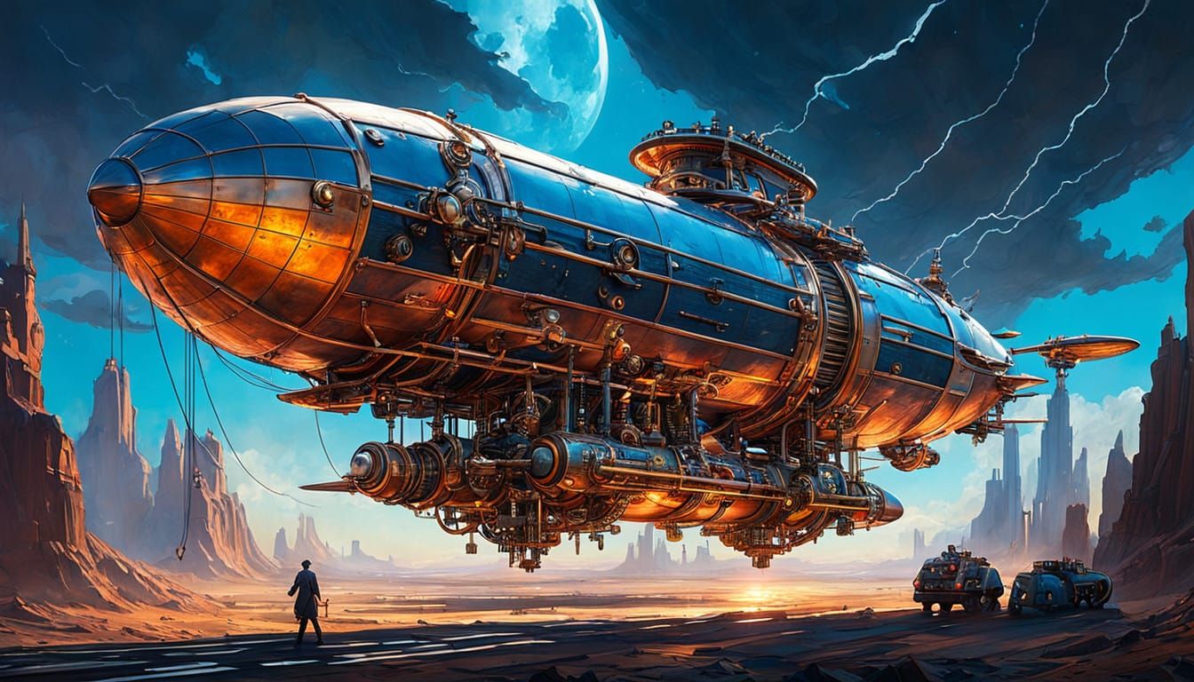 Majestic Steampunk Airship Soars Through Mystical Realm