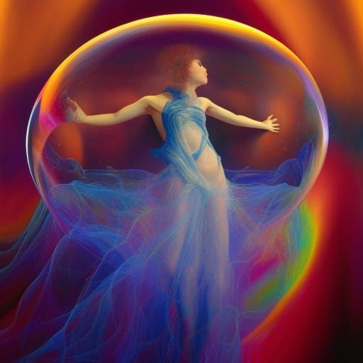 Violinist in Stormy Church with Cosmic Bubbles