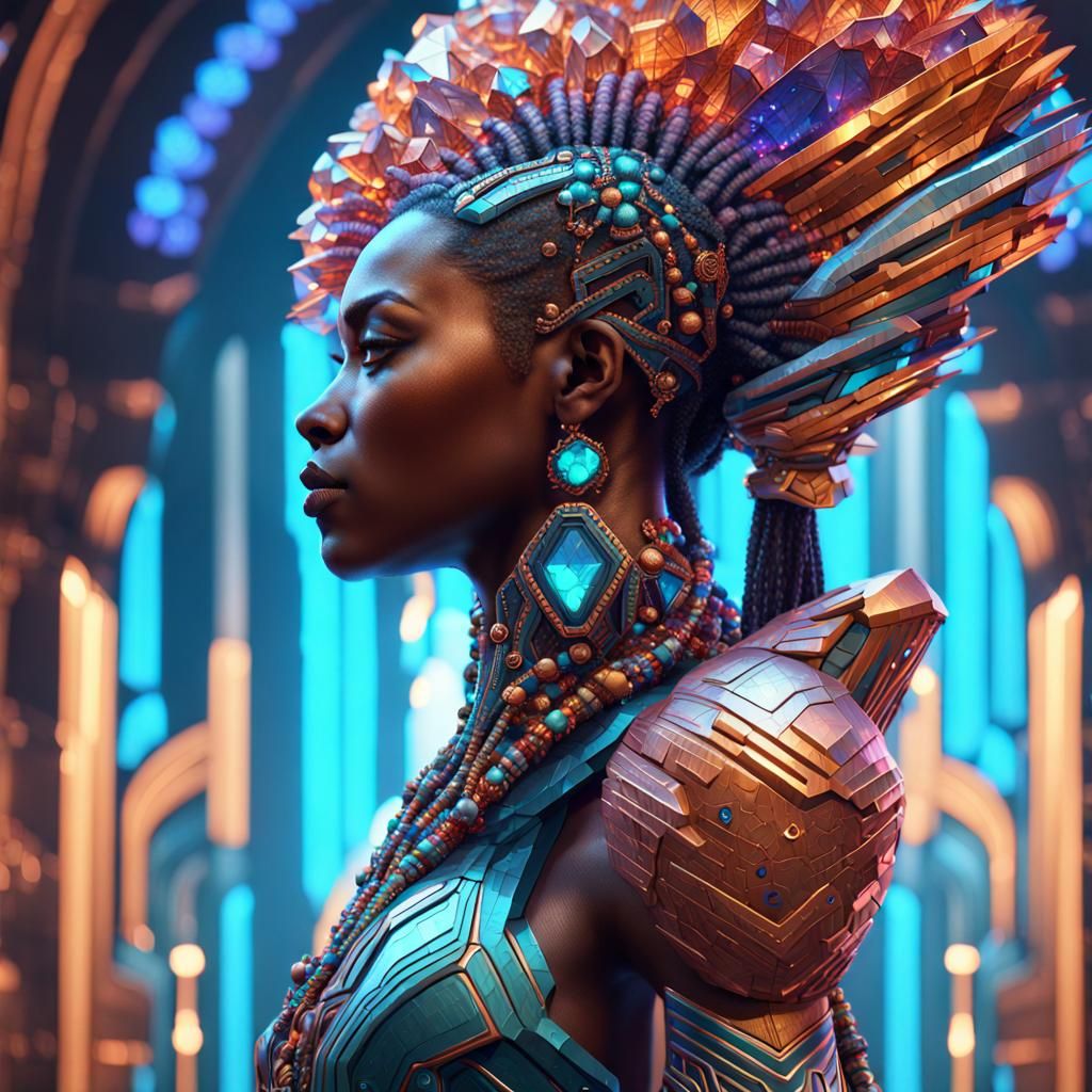 Crystal Afrofuturist Woman Portrait in 8K