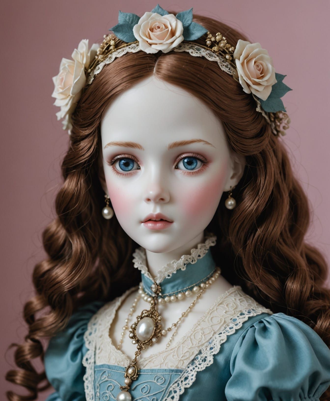 Victorian Porcelain Doll with Leather Book