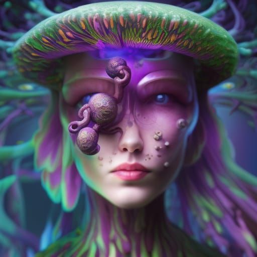 Psychedelic Mushroom Monster: Bioluminescent Matte Painting