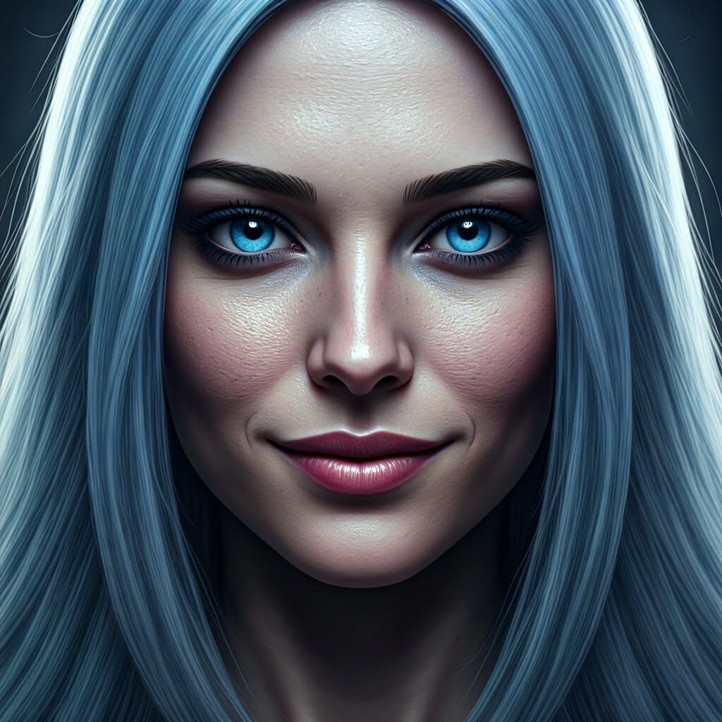 High-Resolution Portrait of Blue-Skinned Woman in Photo-Real...