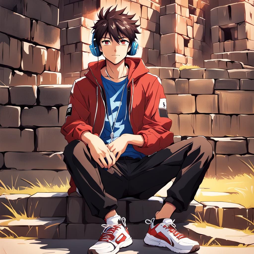 Anime Boy Listening to Music in Saqsayhuaman