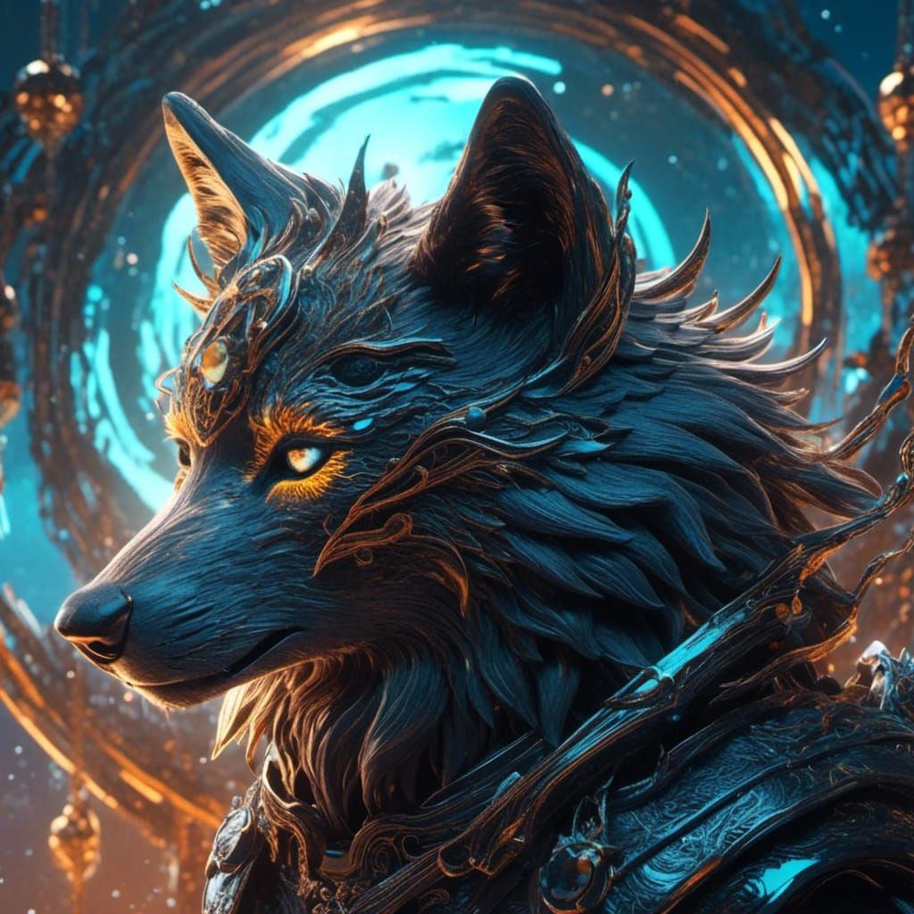 Detailed Matte Painting of a Black Emo Wolf