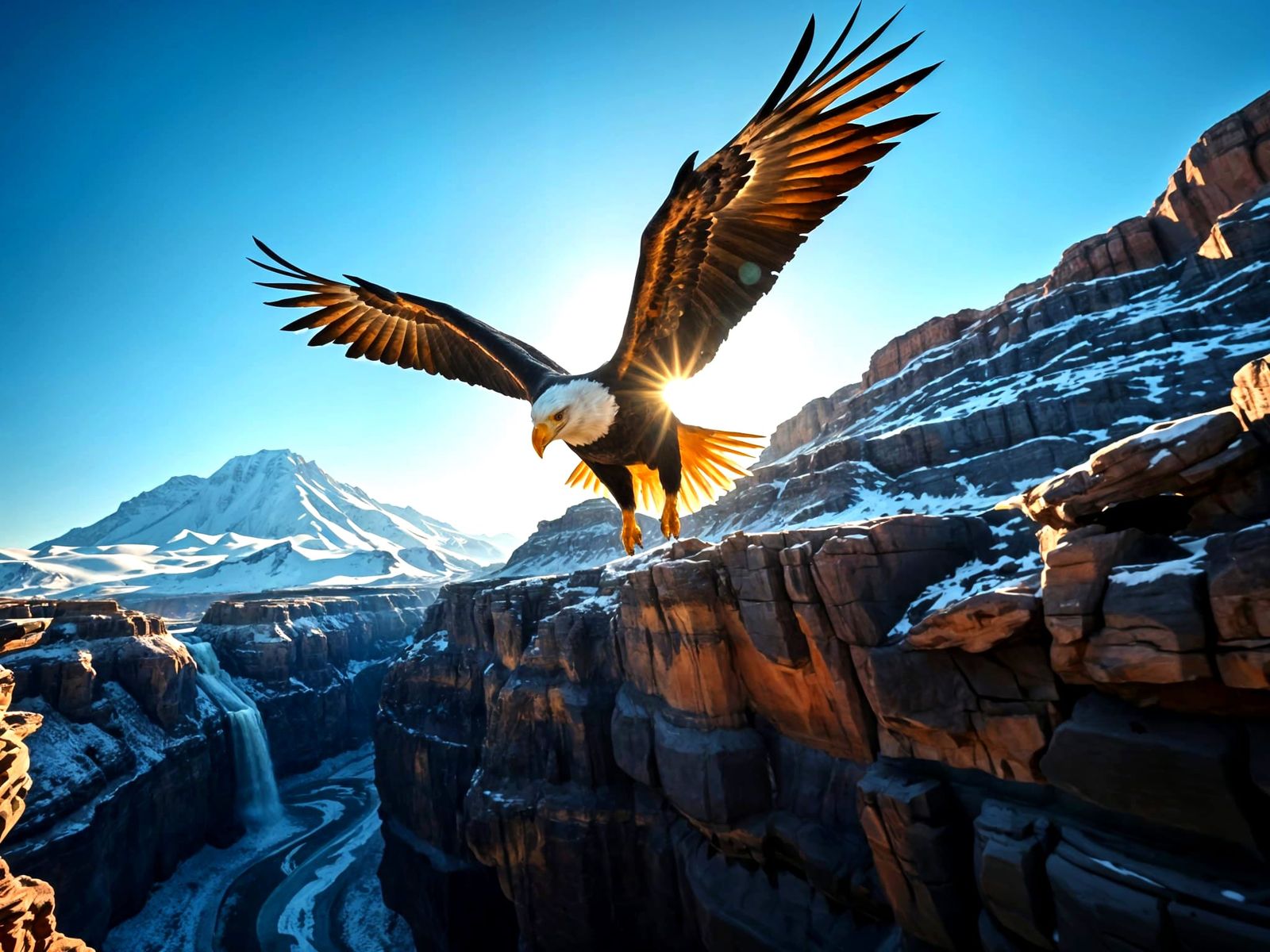 Majestic Eagle Soaring Over Canyon in Photorealistic Style