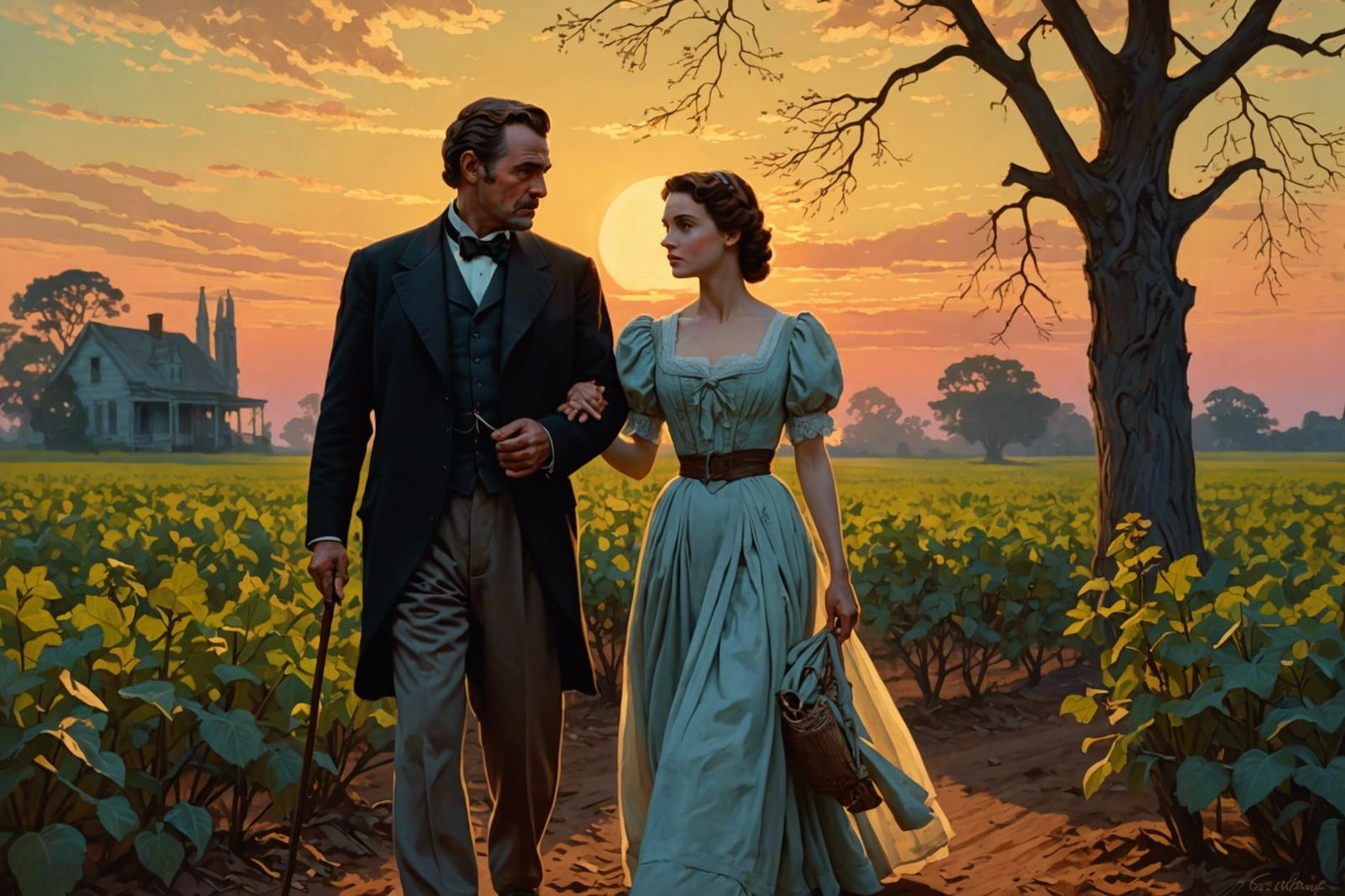 Scarlett O'Hara at Sunset: An Art Nouveau Painting