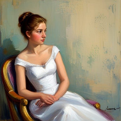 Girl at Debutante Ball in Oil Painting Style