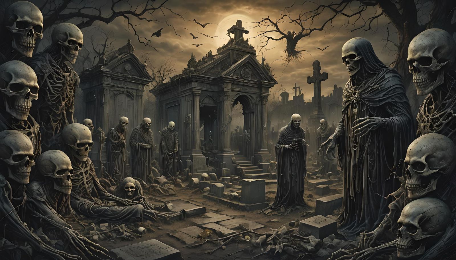 Haunted Cemetery Digital Painting in Dark Fantasy Style