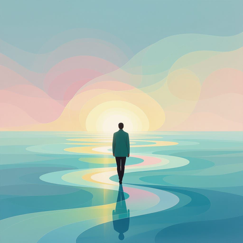 Ethereal Minimalist Painting of a Figure Walking