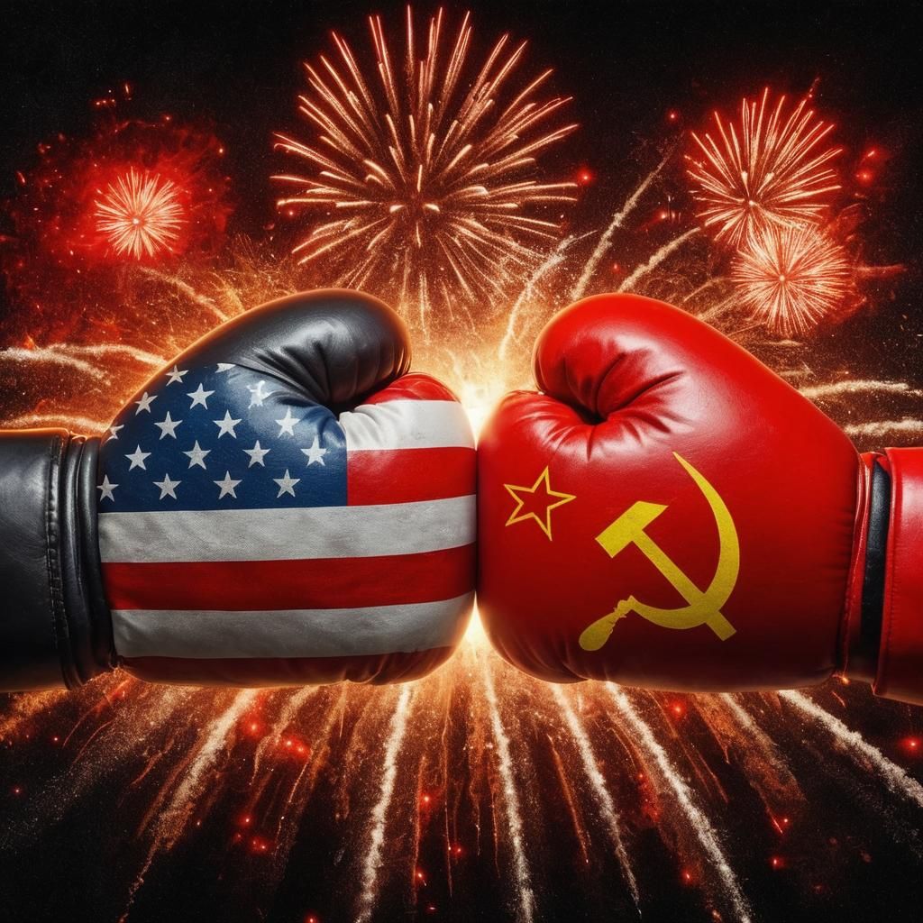 USA vs USSR Boxing Glove Showdown with Fireworks