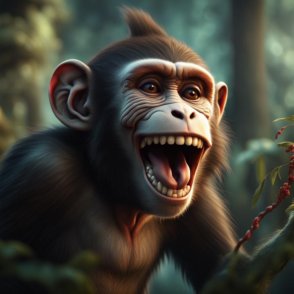 Laughing Monkey in Detailed Matte Painting Style