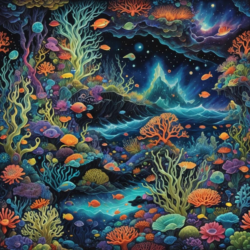 Iridescent Ocean Landscape in Visionary Art Style