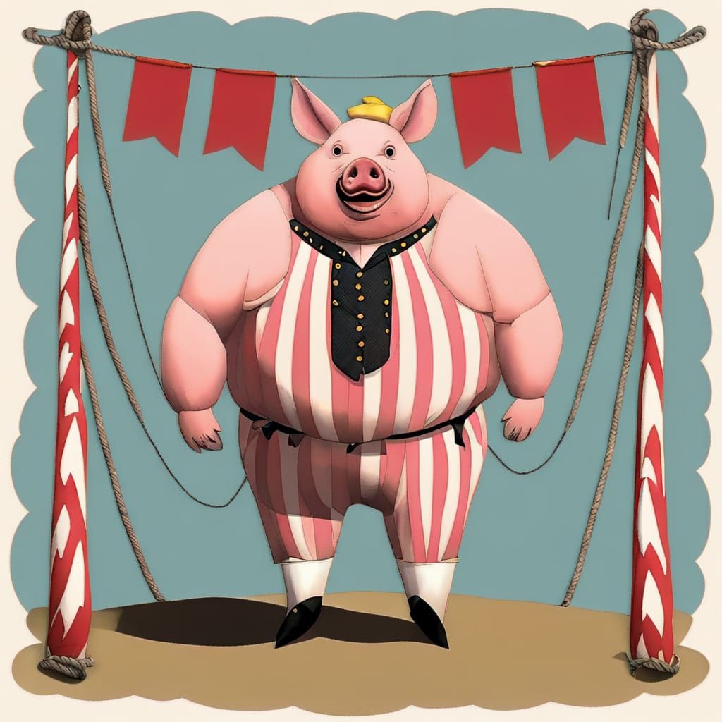 Macabre Circus Pig-Man on High Wire