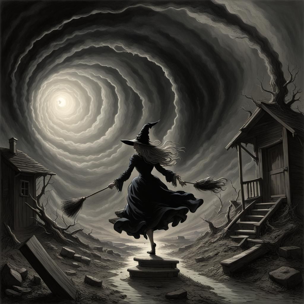 Witch Emerges from Twister in Horror Style