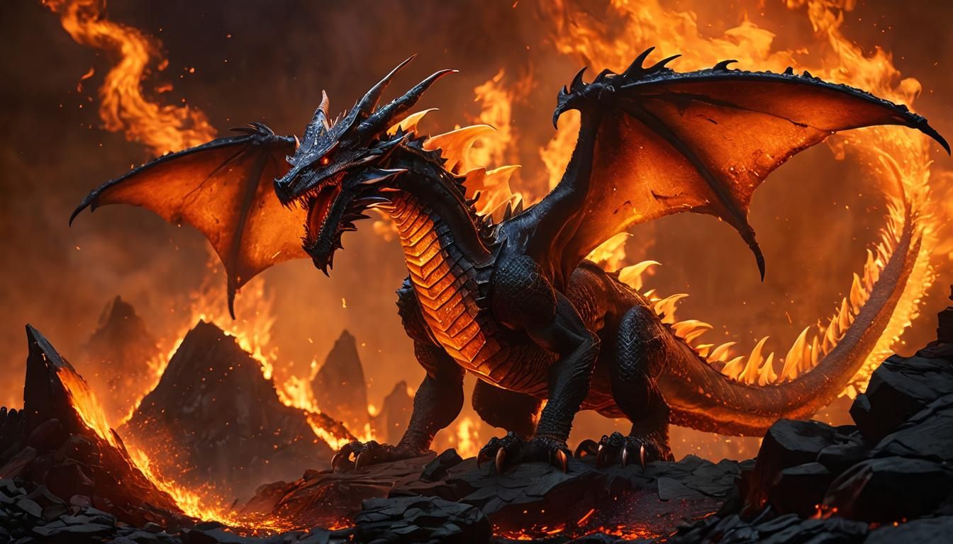 Lava Dragon in Burning Embers: Cinematic Fantasy Art