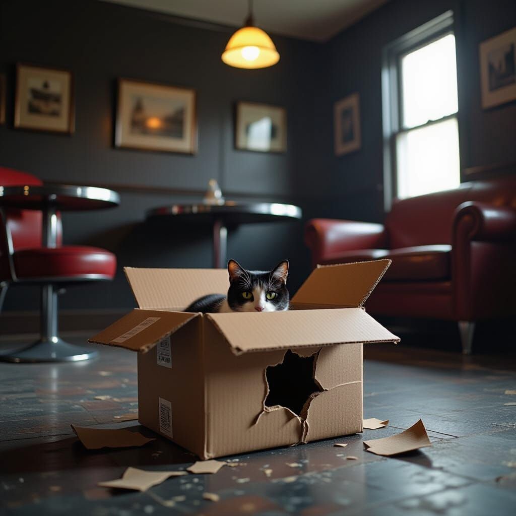 Eerie Cat Eyes in Retro Pop Surrealist Room