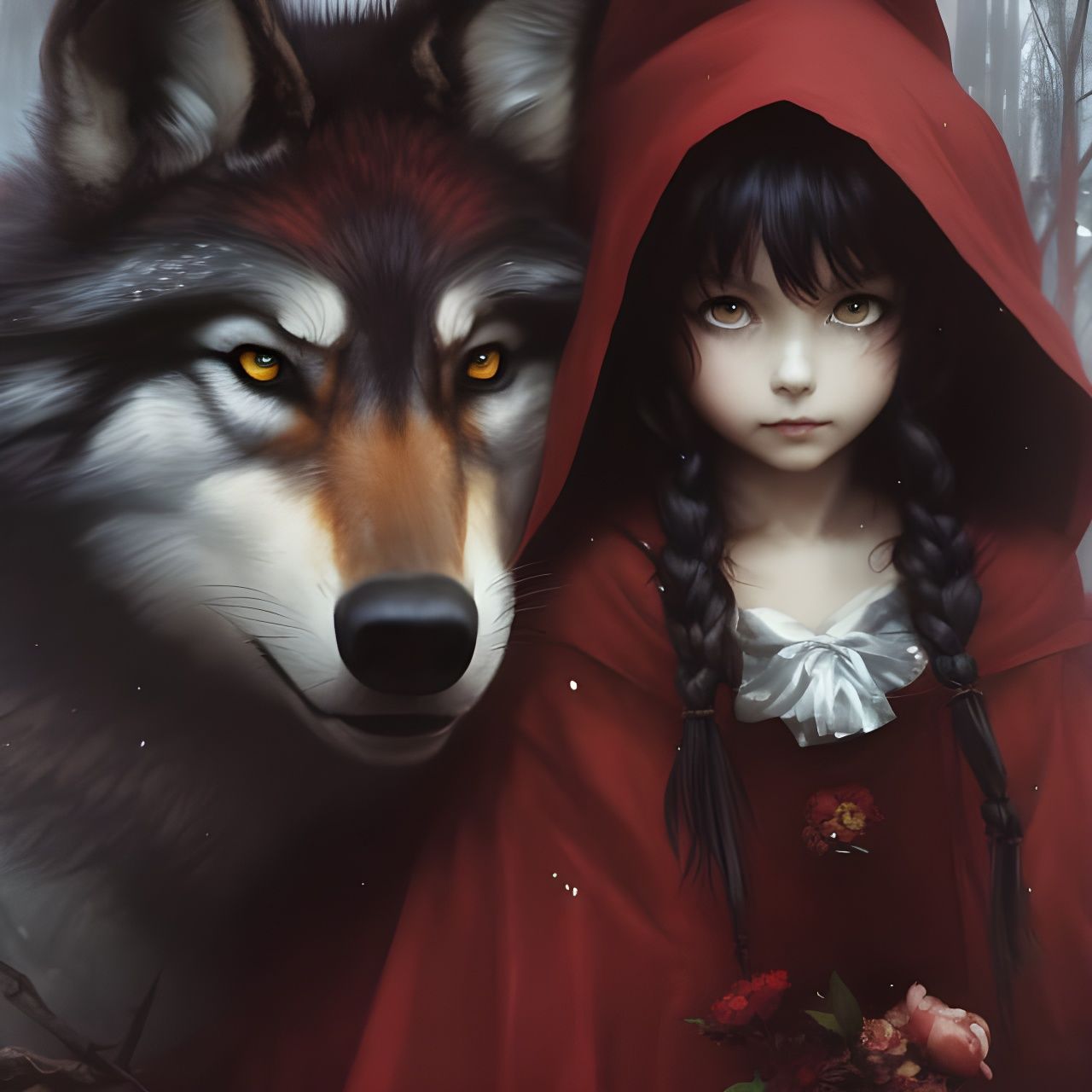 Little Red Riding Hood and Wolf in Black Forest