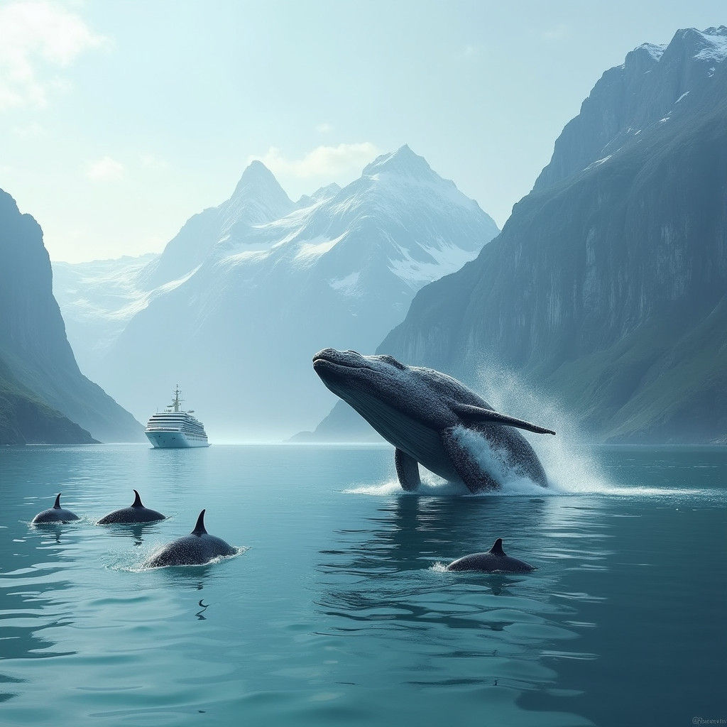 Whale Breaching with Dolphins in Nordic Fjords