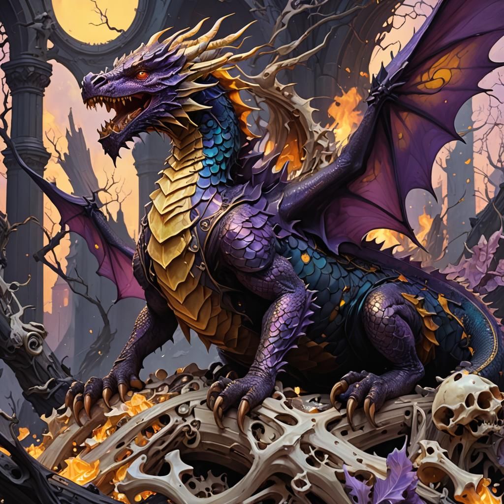 Pisces Fire Dragon Art Nouveau Digital Art