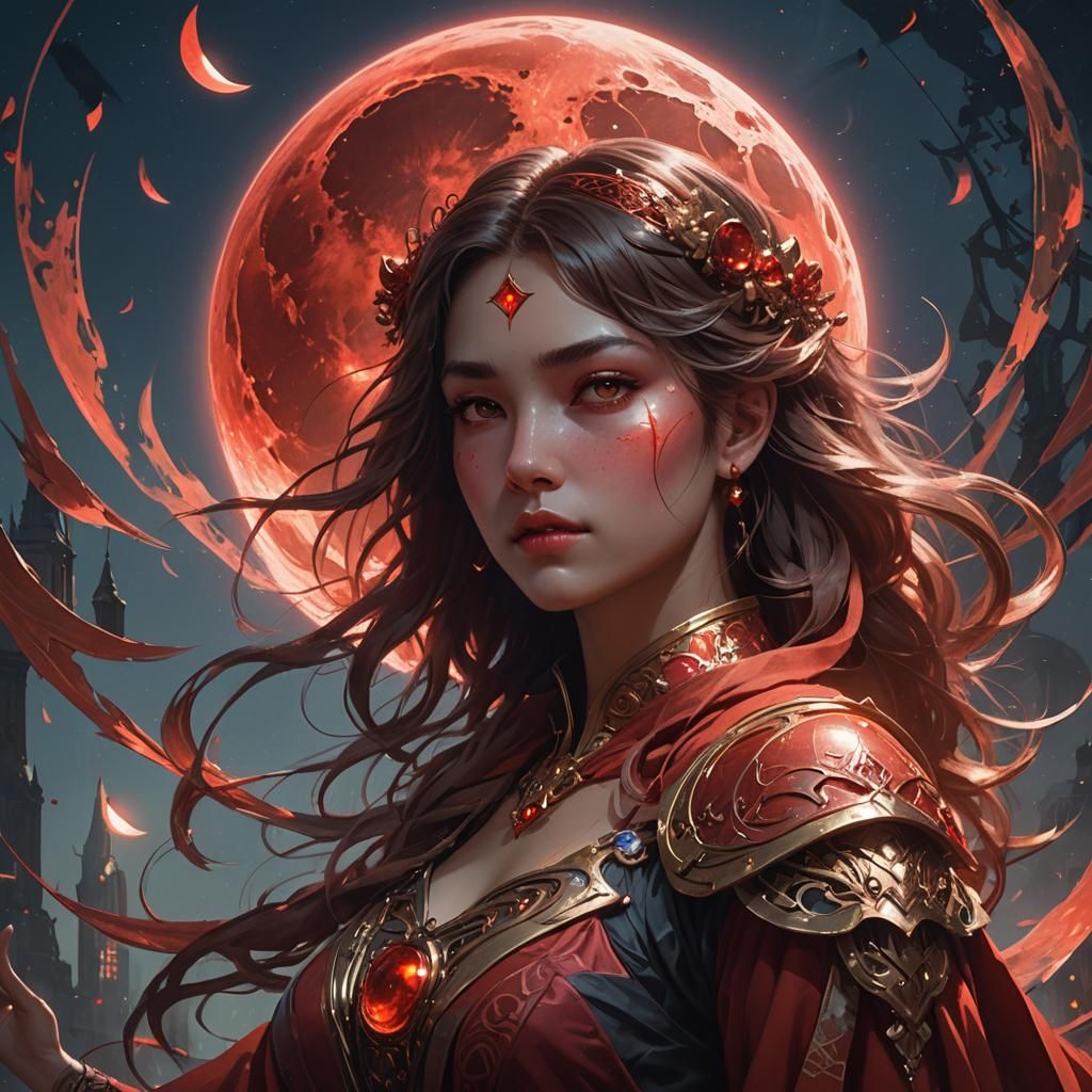 Person Holding Red Moon with Lens Flares