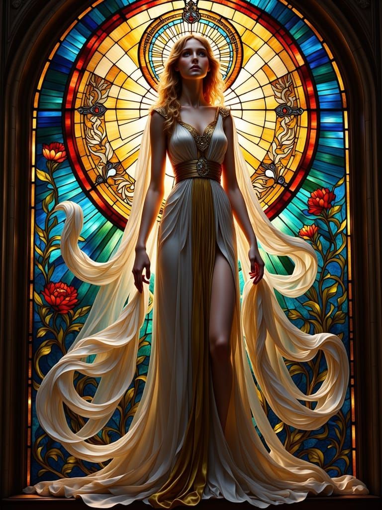 Majestic Figure in Opulent Brocade Throne Room