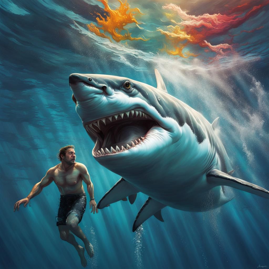 Great White Shark Lurking Under Swimmer