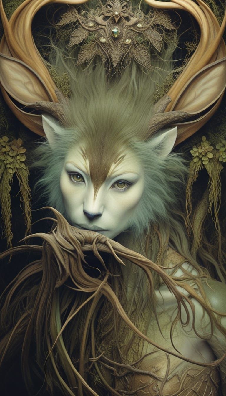Eldritch Fae Creature Portrait in Pre-Raphaelite Style
