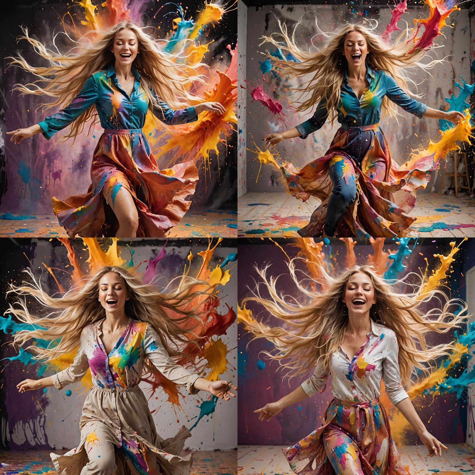 Woman Dancing in Explosion of Colors