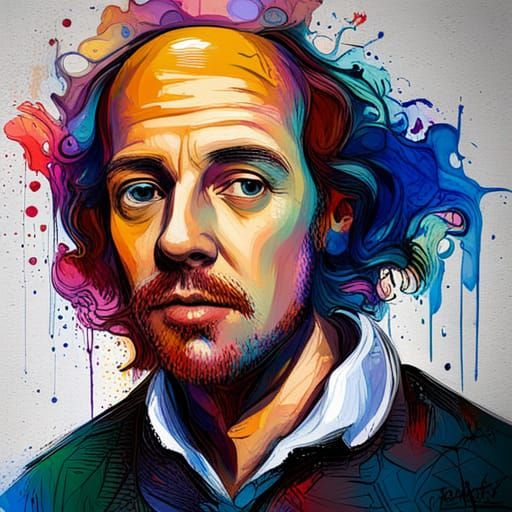 Shakespeare Graffiti Art with Colorful Paint Splashes