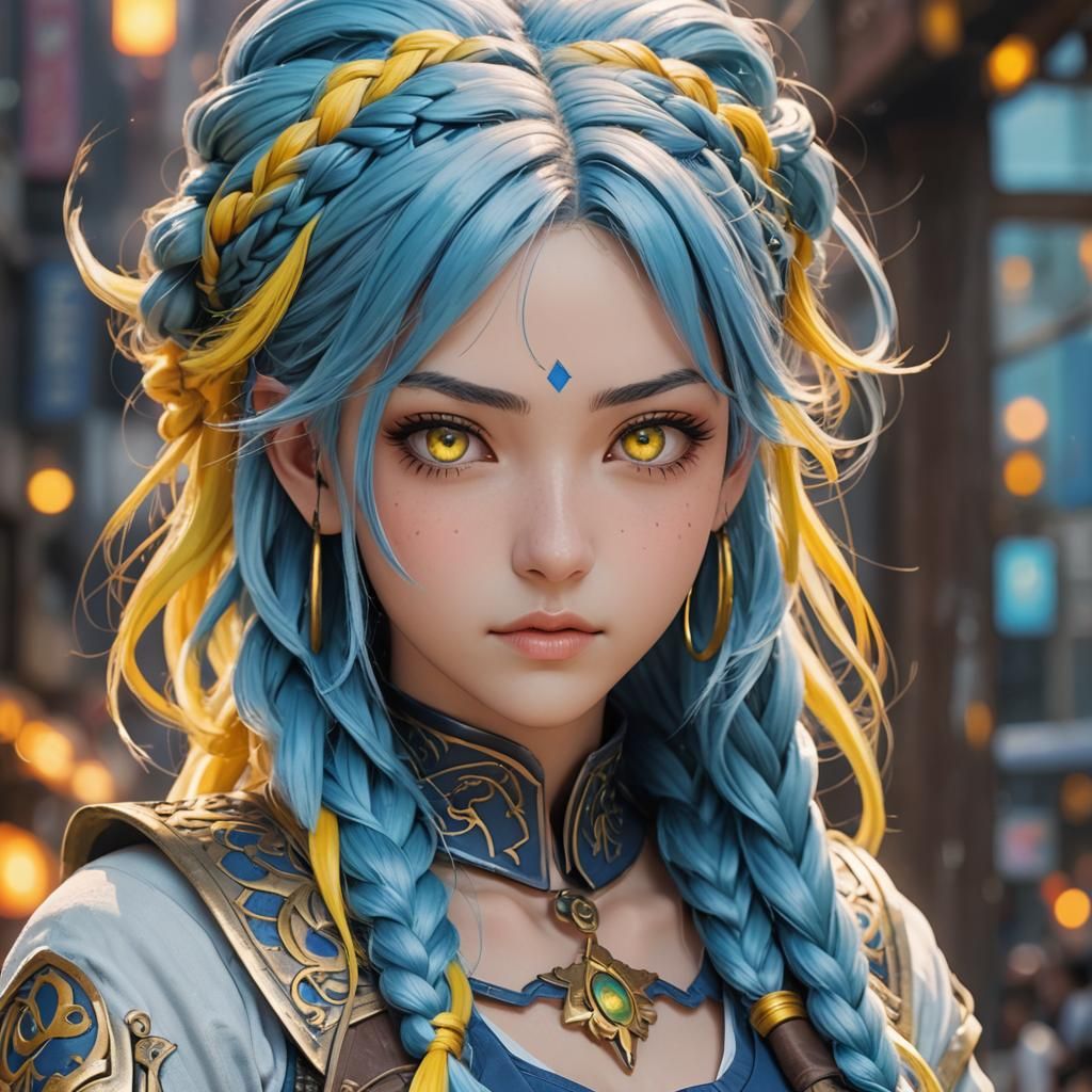 Blue-Haired Anime Girl in 3D Digital Art