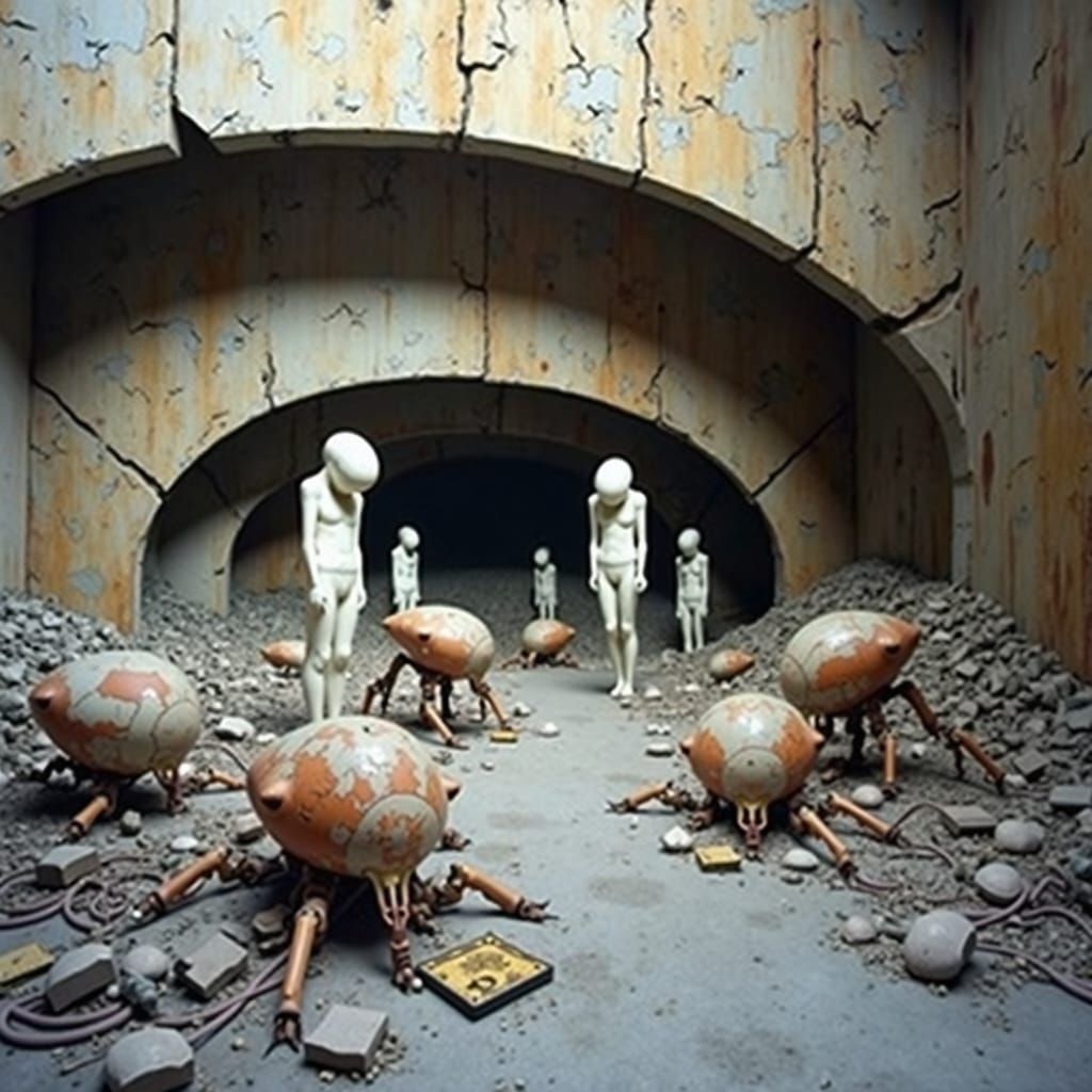 Cyberpunk Post-Industrial Wasteland with Shattered Plaster S...