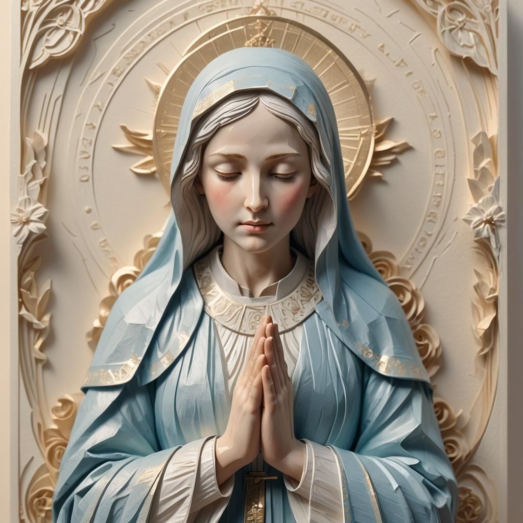 Papercraft Saint Mary Praying: Religious Art