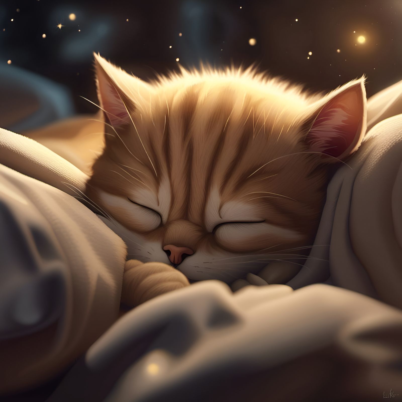 Adorable Sleeping Cat: Digital Art in Cinematic Style