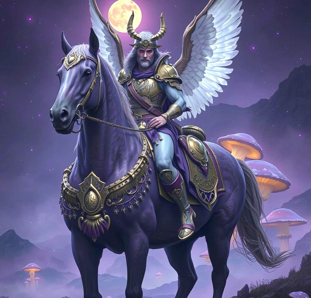 Angel Chiron on Horseback in Misty Mountains