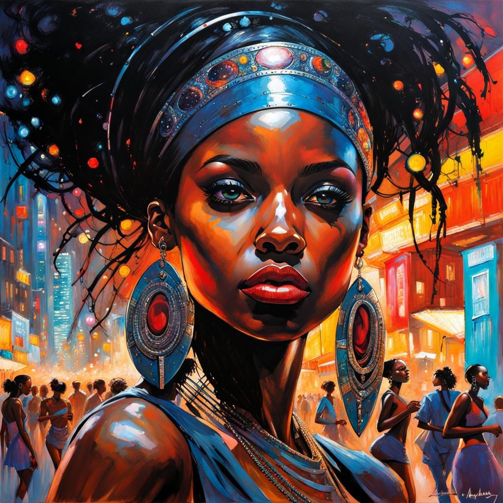 Futuristic Haitian Dancer in Hyperdetailed Ink Painting