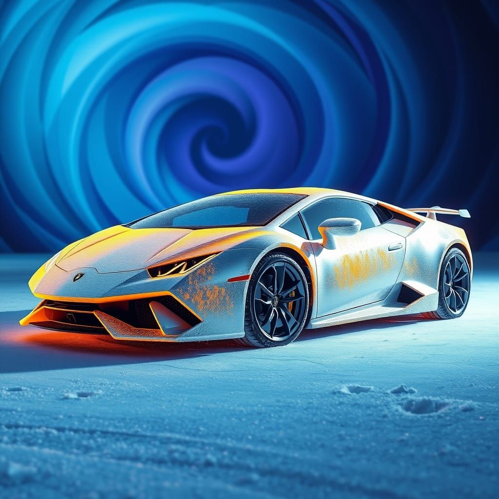 Sleek Ice-Encased Lamborghini in Hyperrealistic Style