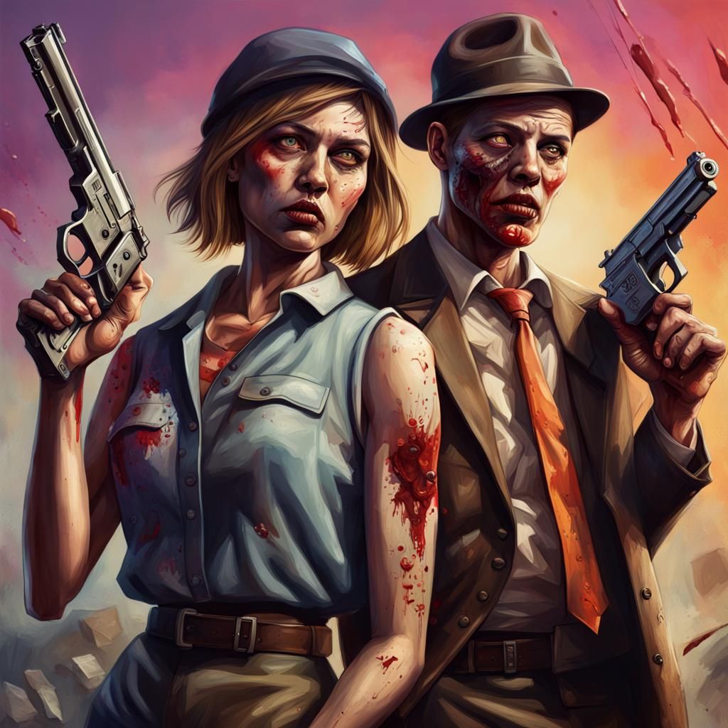 Zombie Bonnie and Clyde: Hyperrealistic Splash Art