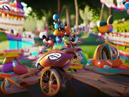 Vehicle Races Through Disneyland in AI Image